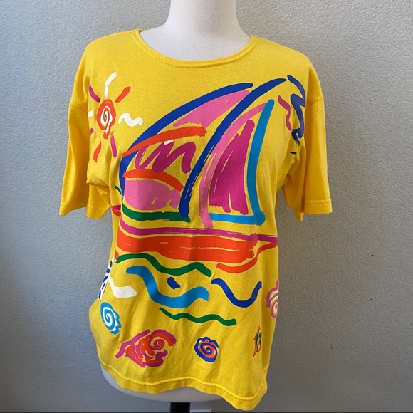 Vintage magic memories yellow paint stroke tee M - Picture 2 of 5